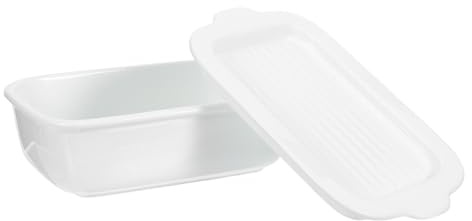 Lurrose Pirofila da Forno in Ceramica Rettangolare Bianca con Coperchio, Distribuzione Uniforme del Calore e Conservazione Sapori, per Feste e Presentazioni Eleganti