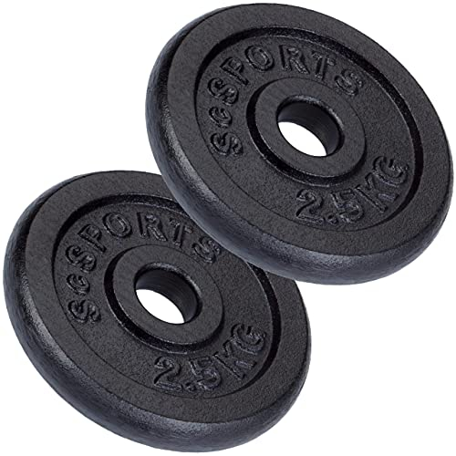 ScSPORTS® Hantelscheiben - Set, 2/4/5/10/15/20 kg, Ø 30/31 mm, Gusseisen - Gewichtsscheiben, Hantelscheiben-Set, Hantelgewichte, Fitness Scheiben, Gussscheiben, Gewichte (5 kg (2 x 2,5))