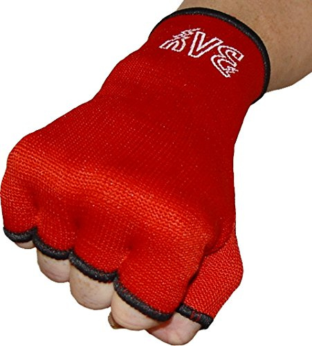 BAY Boxbandagen Schlupfbandagen mit Daumenschutz für Boxhandschuhe, Elastische Innenhandschuhe aus Polyester/Baumwolle, Rot, Größen S, M, L, XL