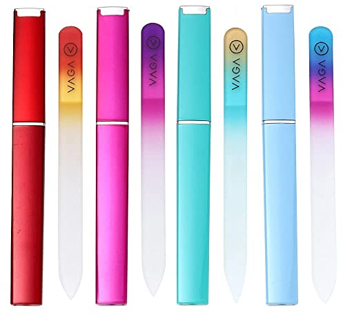 VAGA Glass Nail File with Case 4 Nail Files for Natural Nails and Acrylic Nail Filer, Nail Care Crystal Files and Buffer Fingernail File, Nail Strengthener
