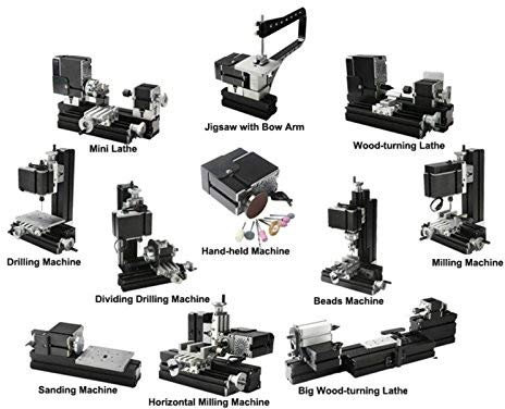CGOLDENWALL TZ10000MG Mini DIY Machine Metal 10 in 1 Mini Lathe with Bow Arm 60W 12000rpm Mini Bow-arm 10in1 Metal Lathe Machine for Students DIY Works Best Gift for Chrildren's Gift