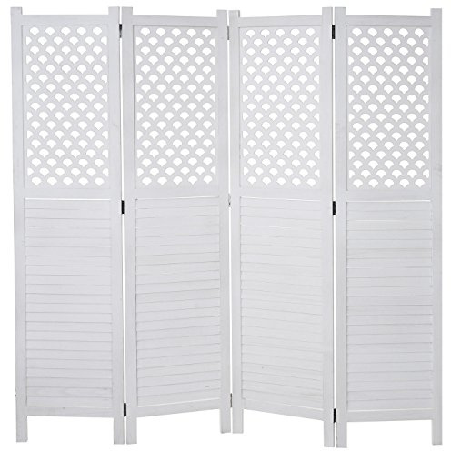 Mendler Paravent HWC-A84, Ornamente 170x161cm - weiß | Raumteiler, Trennwand, Sichtschutz