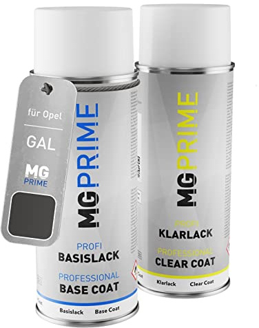 MG PRIME Autolack Spraydose für Opel GAL / 177 Technical Grey Metallic +1K | Karbongrau Metallic, Set aus Basislack + Klarlack, Sprühdosen 400ml