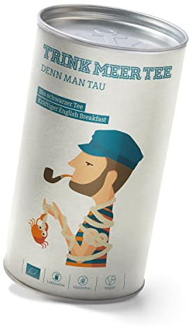 Trink Meer Tee DENN MAN TAU - Bio schwarzer Tee | ein kräftiger English Breakfast | loser Schwarztee in hübscher Teedose | 120g