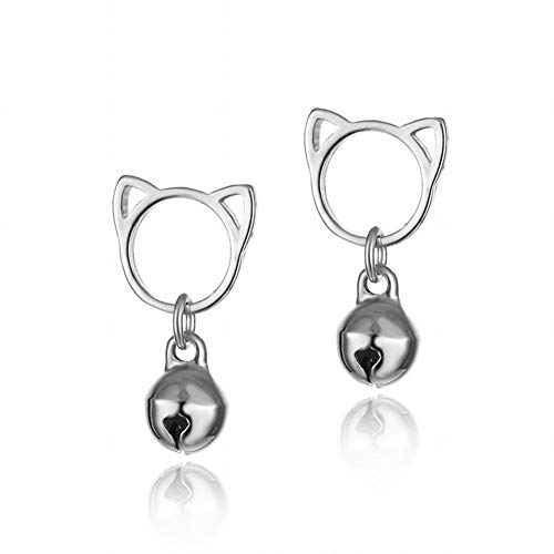 ZRDMN S925 Sterling Silber Katze Glöckchen Ohrringe weiblich süß Kätzchen kurze Ohrringe Temperament Persönlichkeit Mädchen Einfache Ohrringe Ohrstecker, baumelnder Trommelschmuck für Frauen Mädchen