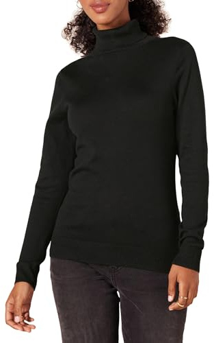 Amazon Essentials Damen Leichter, Langärmeliger Rollkragenpullover, Klassischer Schnitt (Erhältlich In Übergröße), Schwarz, M