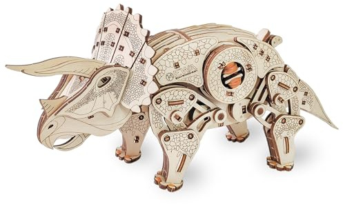 EWA Eco-Wood-Art - Triceratopo - Puzzle meccanico tridimensionale - Puzzle per adulti e adolescenti - Collezione senza colla - 283 dettagli.