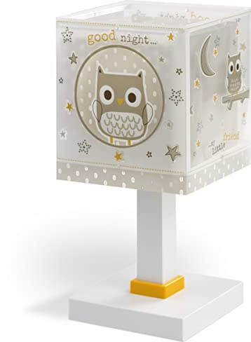 Dalber Kinder Tischlampe Nachttischlampe kinderzimmer Eule Tiere Good Night, 63391, E14, Beige