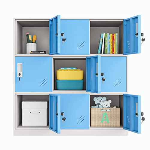 MECOLOR 6,9 Tür Kleiner Metall Büro Schrank - Home Storage Schrank für Manager, Schlafzimmer, Klassenzimmer und Schulschrank für Kinder - Blau, Braun und Weiß