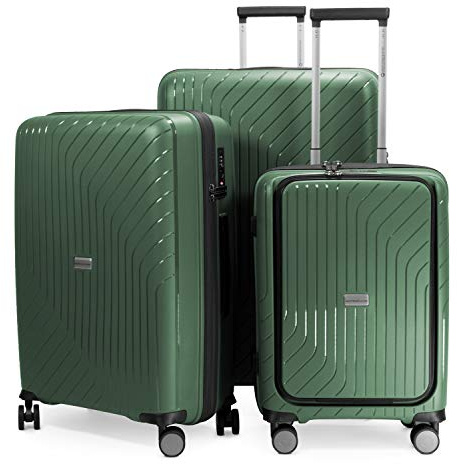 Hauptstadtkoffer TXL Set Valigie 3 Pezzi S M L, Valigie Rigide con Serratura TSA, Set Trolley 4 Ruote, Bagaglio a Mano 55 cm con Scomparto Laptop, Verde scuro