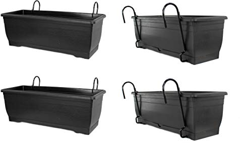 DARO DEKO Kunststoff Blumen-Kasten anthrazit 45cm mit Halterung 4 Stück