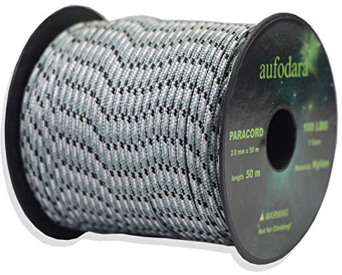 aufodara 50 Meters Paracord Schnüre 2mm Nylon Seil 1 Kern-Strängen (schwarz weiß grau, 50)