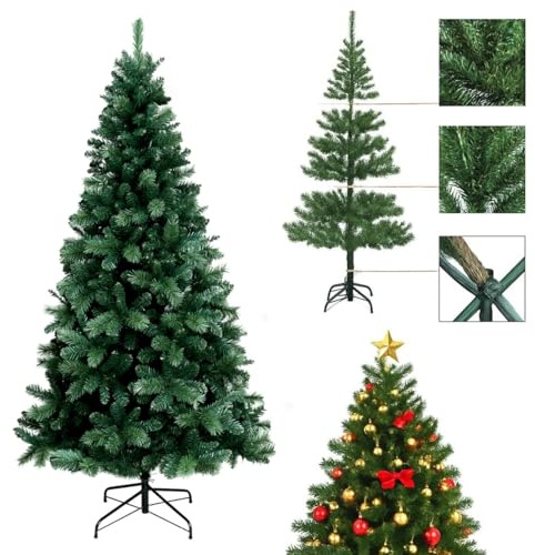 FlickBuyz-Colorado Green Pine Bushy Artificial Christmas Tree Tips 3ft/4ft/5ft/6ft/7ft Xmas Tree With Metal Stand (5FT (150CM) 550 tips)