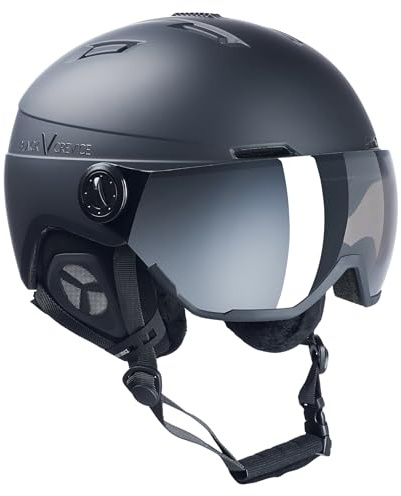 Black Crevice Skihelm Calgary I Skihelm mit Visier im Pilotenstyle I Skihelm Herren & Damen I Skihelm aus Polycarbonat I Atmungsaktiver Ski-Helm I Größenverstellbar