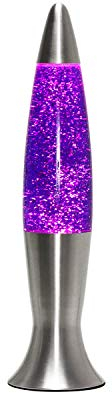 Easylight Lavalampe Aluminium Glas in Silber Lila Wohnzimmer Jugendzimmer H:40 G9 inklusive Leuchtmittel Glitter Glitzer Tischleuchte ANGELINA