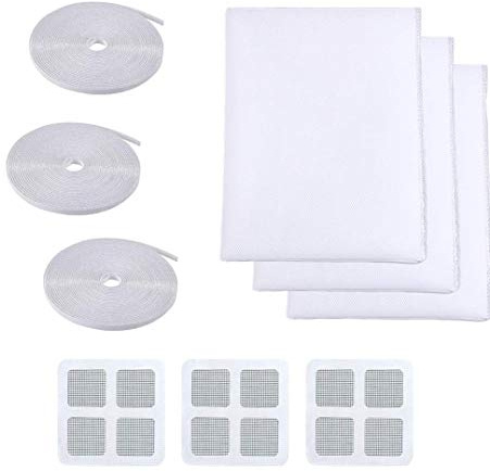 Moskitonetze für Fenster Insektennetze für Fenster Fliegengitter für Fenster,3 Packungen(1.5 m x 2m) mit 3 Rollen Selbstklebeband.Weiß