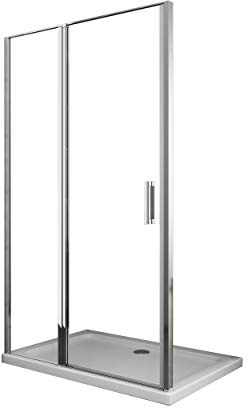 Cabina de ducha compuesta por pared fija y puerta a batiente en misma linea (117-120 cm)