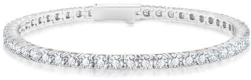 KRKC&CO Tennisarmband für Damen, 3mm Tennis Armband Weißgold beschichtet, Zirkonia Kristall Armband Iced Out, Geburtstag Geschenk für Frauen Mädchen [Größe 17,8cm]