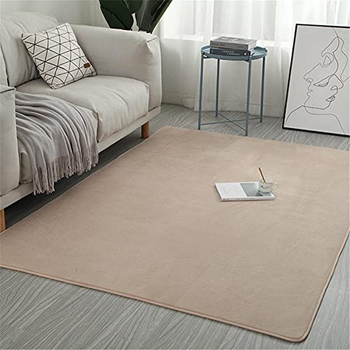 Alfombra de Terciopelo Coral Grueso de Color sólido Calidad Beige claro de luna Suave Lavable Antideslizante Grande Rugs Minimalista Moderna Sala De Estar Dormitorio Tatami Gateando Estera -100×200cm