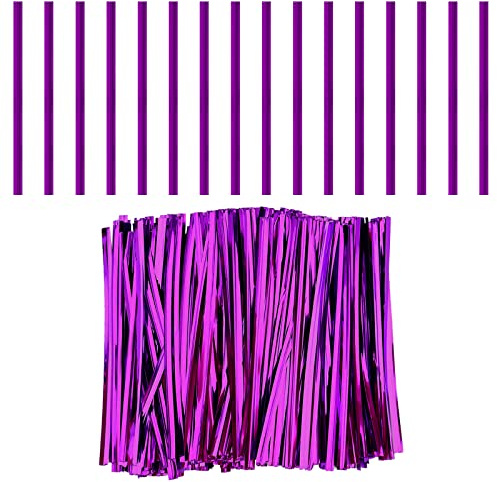 LUTER 750pcs 4 Inch Metallic Twist Ties, Reusable Bag Ties Plastic Bread Twist Tie for Treat Bags Coffee Bags Snacks Cake Pops Party Favors (Purple),Embellishment Christmas Atmosphere