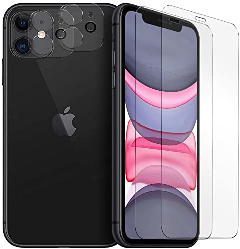Verco Pellicola protettiva in vetro temperato per iPhone 11, set risparmio 4 in 1, 2 pellicole protettive per display, 2 pellicole protettive per fotocamera