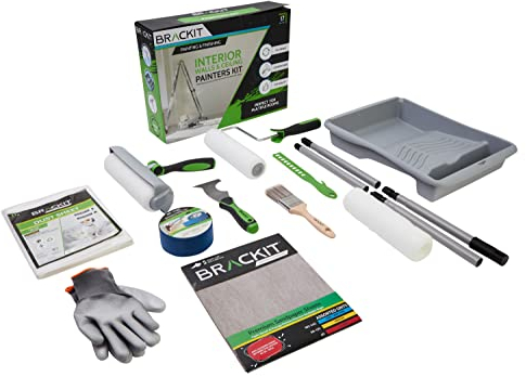 Brackit Interior Walls & Ceiling Painter’s Kit- 17-Piece Decorators’ Supplies - for Indoor Painting with Rollers, Paint Brush, Paint Tray, and More - with a Complete Paint Roller Kit for Decorating