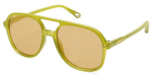 SOJOS Retro Polarized Aviator Sunglasses Womens Mens Classic 70s 80s Vintage Trendy Square Aviators SJ2174, Olive Green/Brown