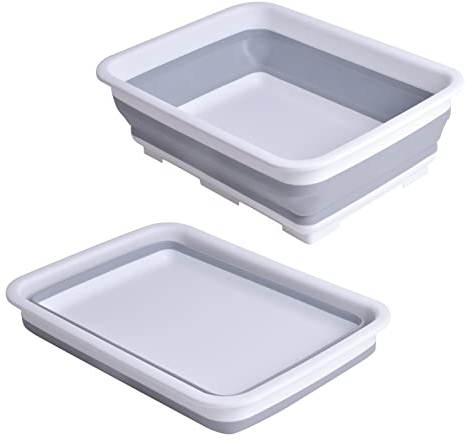 Pinsheng Bacinella Bucato Rettangolare Pieghevole, Lavello Portatile da Campeggio in Plastica, Catino Multifunzione per Camper con Tagliere 10L