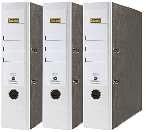 Idena 90083 - Ordner für DIN A4, 8 cm breit, Wolkenmarmor, weiß, 3 Stück