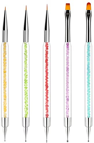 Sularpek 5 Stück Nagel Pinsel, Nageldesign Pinsel, Dotting Tool, Nail Art Liner Pinsel, Nagelverlängerung Gelpinsel, Nagelbürste für Punktierungen, Zeichnen, für DIY Nail Art Design