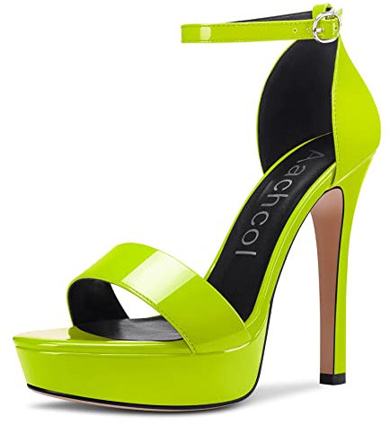Aachcol Donna Cinturino alla Caviglia Sandali Aperte sulla Punta Spillo Alto High Tacco Heel Feste Verde Lime Verniciata 11 CM 40 EU