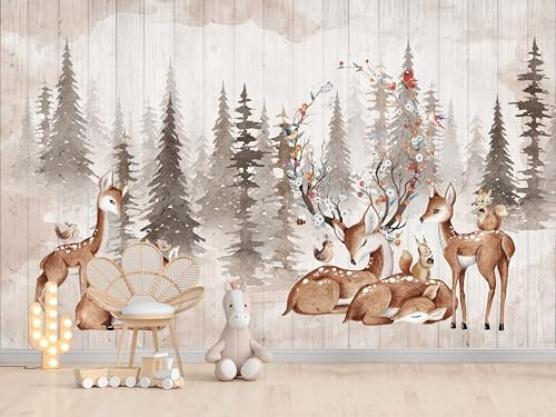 Papier Peints Panoramique Jungle Du Cerf Sika, Poster Geant Mural Personnalisé 3D, Thème forêt Et Animaux Pour Salon Chambre D'Enfant Décoration Murale, Paysage Naturel Moderne Murales (300x210 cm)