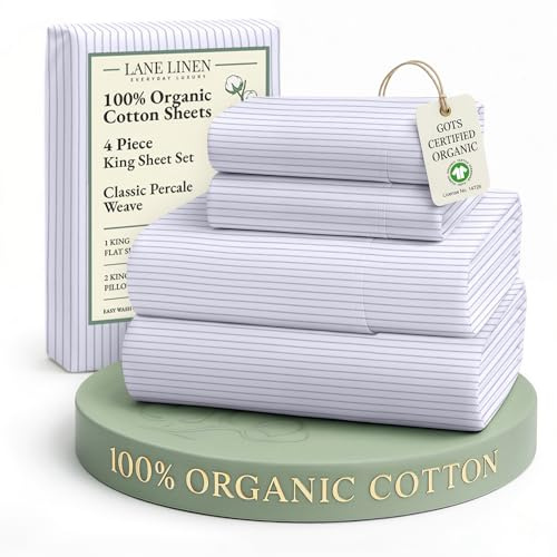 LANE LINEN Eco Friendly 100% Organic Cotton King Bed Sheets Set, Printed Modern Cotton Sheets, Soft & Comfy Low Pill Fade Resistance Fully Elasticized King Size Bed Set 15 deep Pockets
