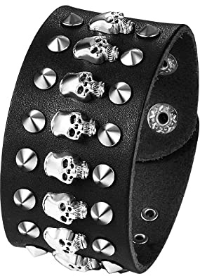 JewelryWe Gioielli da uomo, larghezza in pelle, stile gotico, con borchie intrecciate, in pelle, con bottone a pressione, regolabile, nero/rosso, 24 cm, Pelle