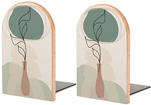 Buchstützen, Buchstützen für Regale zum Halten von Büchern, Boho-Kunstdruck, kleine rutschfeste Buchstopper, Holz, dekorativ, für Zuhause, Büro, Schreibtisch