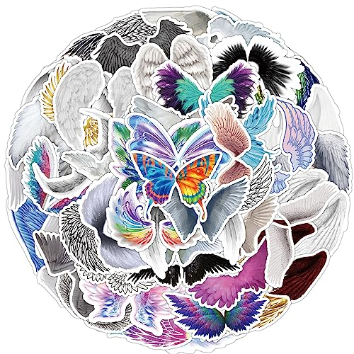 Angel Wings Lot de 50 autocollants mignons en forme d'ailes amusantes pour ordinateur portable, vélo, bagage, voiture, moto, skateboard, scrapbooking, imperméable, dessin animé, ailes d'ange pour