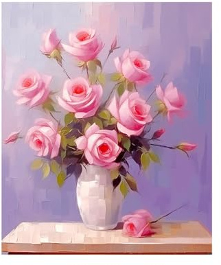 Quadri Astratti Dipinti A Mano, Vaso Con Bouquet Di Fiori Di Rose Rosa Moderno Astratto Natura Morta Opera D'Arte Dipinti Ad Olio A Mano Senza Cornice Su Tela Arte Della Parete Per Soggiorno Camera