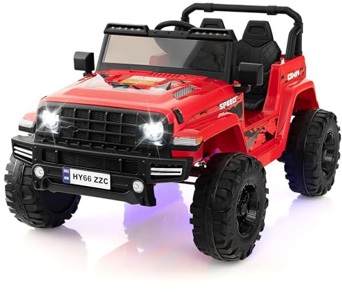 COSTWAY 24V Electric Ride on Car, 2-Seater Battery-powered Truck with Remote Control, LED Lights, Bluetooth, Music, Horn, USB, 4 Wheels Vehicle Toy for 3-8 Years Old (Red)