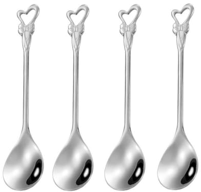 10 Stück Edelstahl Herz Schmetterling Kaffeelöffel Dessertlöffel Zuckerlöffel Eislöffel Rührlöffel Teelöffel Set für Geschirr Küche, Café oder Bar Silber 11,9 cm