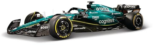Bburago - Aston Martin AMR23#14 Fernando Alonso, Maßstab 1:43, Diecast-Modell mit Helm und Vitrine, realistische Details, offizielle Aston Martin-Lizenz, empfohlenes Alter 14+ Jahre