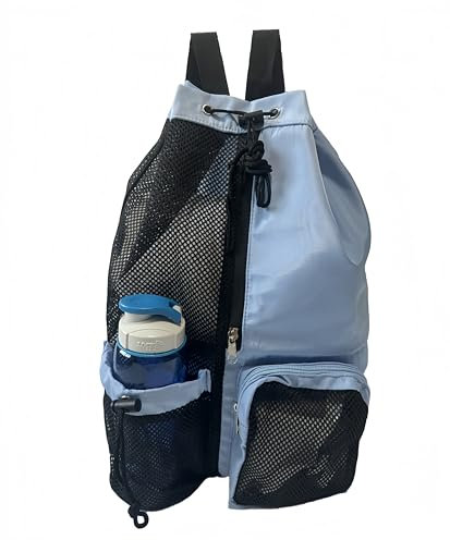 JABOURLOR Netz-Rucksack mit Kordelzug, Tauchtasche, Schwimmtasche, Strandrucksack, große Netz-Strandtasche für Schwimmen, Sport, Fitnessstudio, Yoga (himmelblau)