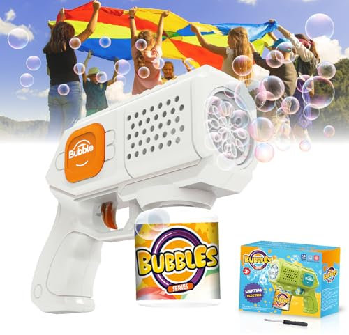 Panacare Seifenblasenpistolen, Seifenblasenmaschine Gun Kinder 4000+ Blasen/Minute mit 130ML Seifenblasenlösung, Bubble Machine Geschenk für Kinder/Geburtstag/Party, Bubble Gun (101-White)