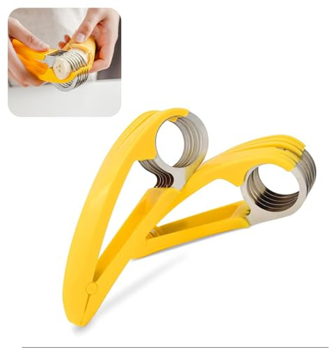2 stycken rostfritt stål bananskärare, bananskärare, rostfritt stål bananskärare, köksverktyg för banan, korv, jordgubbe, druva, multifunktionell frukt- och salladsskärare