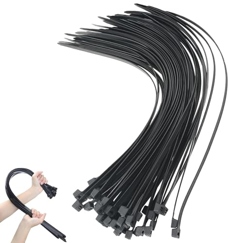 Eastrise 50 Pack Black Cable Ties Heavy Duty, 450mm x 4.8mm Long with 50LBS Ultra Strong Tensile Strength, Large UV Resistant Cable Ties Extra Long Tie Wraps for Outdoor Use