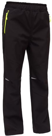MEILONGER Boys Girls Softshell Hiking Pants Fleece Lined Skiing Snow Pants Kids Outdoor Trousers(23003Black,14-16)