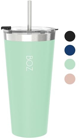 BOZ Trinkbecher mit Deckel und Strohhalm - Kaffeebecher To Go 650 ml – Becher mit Strohhalm – Auslaufsicher & Spülmaschinenfest – Isolierbecher 4h heiß & 8h kalt – Lichtgrün