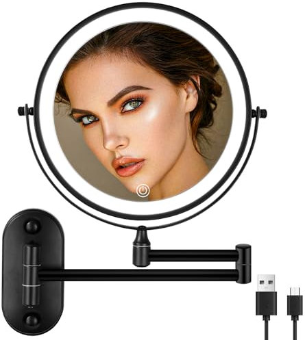 Jutyum Kosmetikspiegel mit 1X/10X Vergrößerung LED Beleuchtung, Dimmbar, 3 Farben