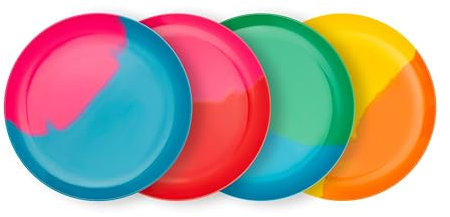 BlissHome Pure Prue Leith Melamine Side Plates Set of 4 – Vibrant, Unique Colours, Perfect for Indoor & Outdoor Use – Durable, Contemporary Design with 4 Distinct Colourways