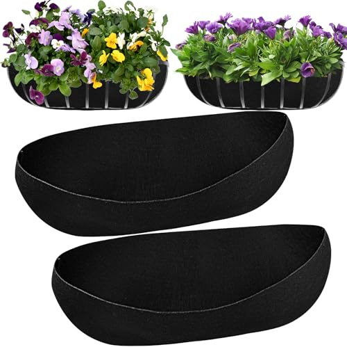 Udewo 2PCS 61cm/24inch Wall Trough Liners Felt Window Box Liners Fabric Planter Liners Black Flower Basket Liner Non-Woven Hanging Plant Liner for Planters Garden Fence - Avoid Bird Nesting