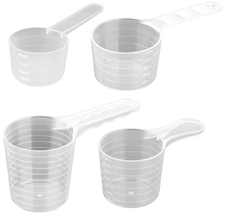 4 Stück Messlöffel, Dosierlöffel Transparent Mit Skala 40ml, 50ml, 70ml, 100ml Waagen, Waschmittel Dosierhilfe für Waschpulver Protein Pulver, Milchpulver, Mehl, Küchenbedarf